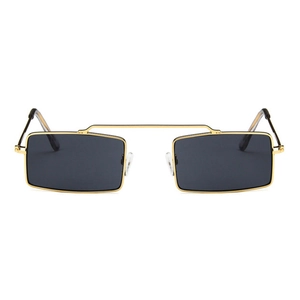 Retro small square metal frame sunglasses with black lenses and gold finish