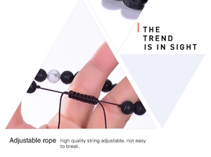 Detail of adjustable braided cord on 8mm lava rock bead bracelet for a custom fit