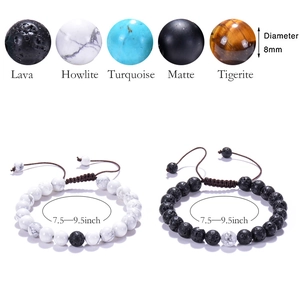 Adjustable 8mm natural lava rock and white howlite beaded bracelets with stones display