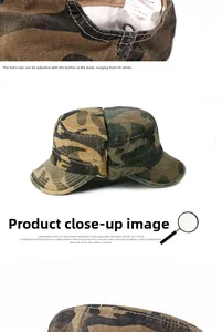 Adjustable camouflage military flat top cap with durable canvas and metal buckle detail