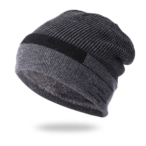 Winter Strickmütze mit dickem Fleece-Futter und geripptem Patchwork-Design für Herren