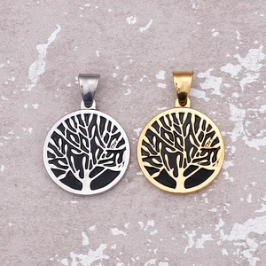 Golden and silver stainless steel tree of life circular pendants for Christmas gifts