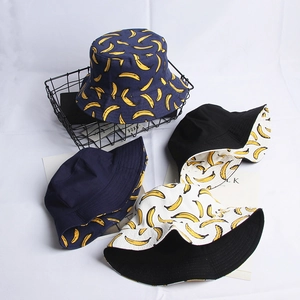 Banana Print Reversible Bucket Hat Cotton Canvas Sun Protection Casual Streetwear Novelty Sun Hat For Men Women