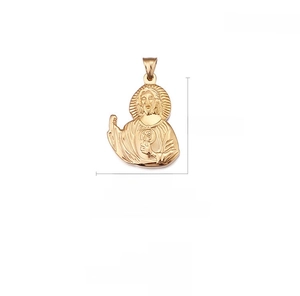 Detailed view of 18K gold plated Jesus pendant showing 40mm height and 30mm width dimensions