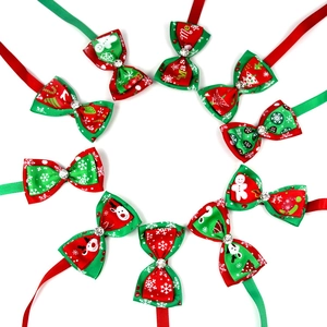 Detailed set of 10 festive Christmas pet bow ties with reindeer and snowflake patterns