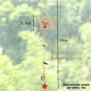 Detail of wooden Christmas star ornament with Santa Claus and twine rope, 55cm length