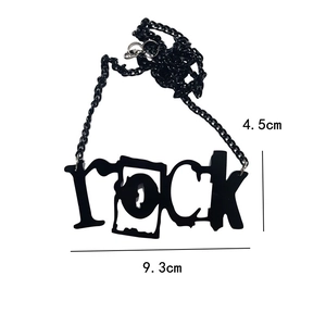 Gothic black rock alphabet pendant necklace with bold link chain for Halloween