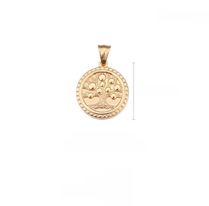 Detail of 25mm 18K gold plated tree of life pendant showing 11g weight and size
