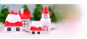 Miniature resin Christmas house with red roof and snow details for micro landscape