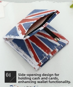 Detail view of UK flag bifold wallet showing card slots and zipper pocket compartment