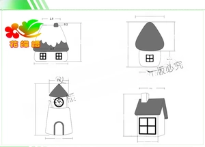 Detailed view of four miniature cartoon resin houses with precise dimensions for Christmas decor