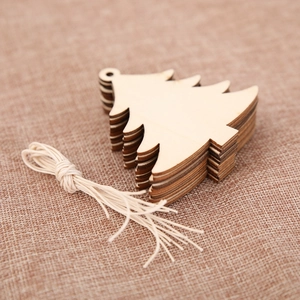 Set of 10 blank wooden Christmas tree ornaments with twine for DIY crafts and decor