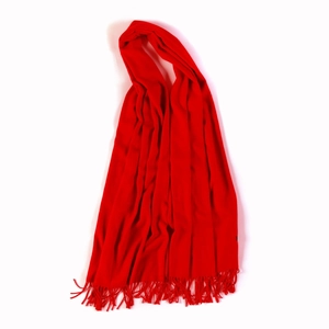 Classic red cashmere wool winter scarf with long tassels on a clean white background