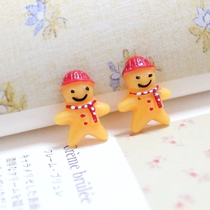 Resin gingerbread man accessories with red hat and scarf for DIY crafts and decor