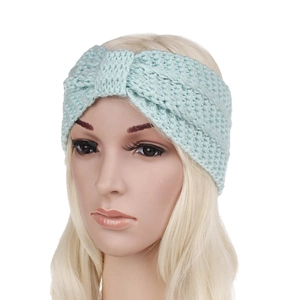 Winter chunky knit headband for women in mint green bohemian style warm ear warmer