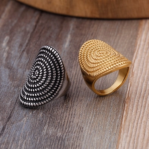 Vintage punk stainless steel rings with gold and silver beaded spiral pattern details