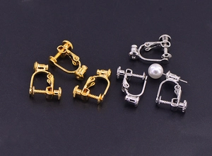 U-shaped screw-back earring converter in gold and silver finish with pearl detail