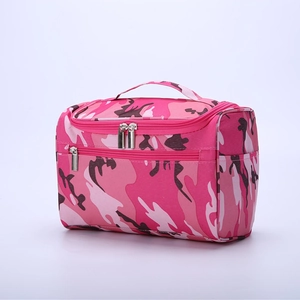 Pink camouflage large capacity hanging toiletry bag with durable handle for travel