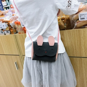 Cute mini rabbit crossbody bag for girls in black and pink leather with long ears