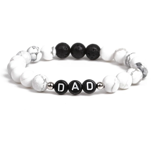 Bracelet pour hommes en turquoise blanche et pierre de lave avec perles lettres DAD