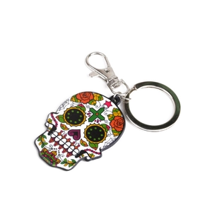 Creative DIY Day of the Dead sugar skull acrylic keychain with silver lobster clasp and ring