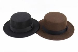 Classic black and dark brown wool felt boater hats with elegant satin ribbons