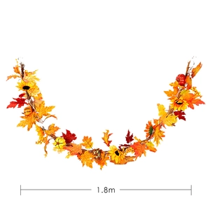 1.8m autumn garland with orange maple leaves, sunflowers and pumpkins for Thanksgiving decor