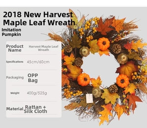 Vue détaillée de la couronne d'automne avec feuilles d'érable, citrouilles et pommes