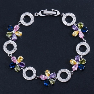 Florales Silberarmband mit bunten Zirkonia-Steinen im edlen kreisförmigen Design