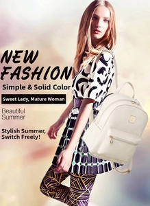 Chic off-white faux leather backpack featuring textured finish and gold hardware accents
