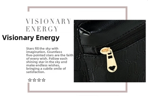 Detail of black textured leather bag with gold heart-shaped hollow zipper puller