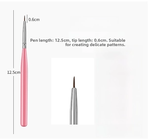 Detailed view of 12.5cm pink nail art brush with dimensions for precise pattern drawing