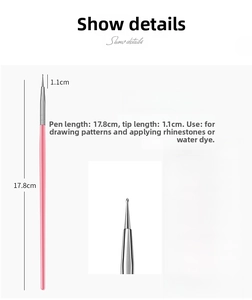 Detail of 17.8cm pink nail dotting tool showing fine 1.1cm tip for precise nail art