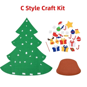 Detail view of DIY felt Christmas tree kit with colorful ornaments and green tree base