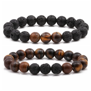 Lava Stone Tiger Eye White Turquoise Beaded Bracelet Elastic Healing Energy Natural Stone Jewelry For Men Women