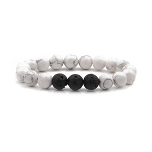 10mm volcanic lava and white turquoise beaded bracelet with natural grey textures