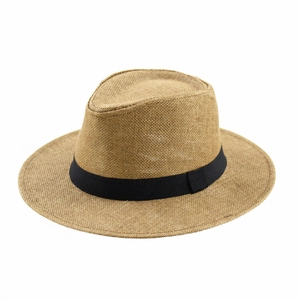 Men's wide brim straw sun hat in khaki with black band for outdoor summer beach protection