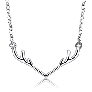 Minimalist silver elk antler pendant necklace with a clear mirror reflection