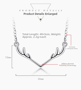 Silver elk horn pendant necklace specifications showing size 15mm by 30mm dimensions