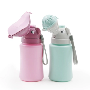 Portable cartoon animal toddler urinals in pink and green with carrying straps