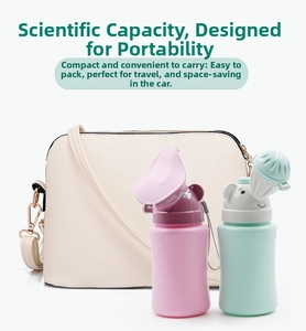 Portable cartoon bear urine pot with leak-proof lid and lanyard for travel and car use
