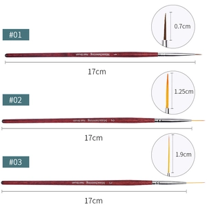 Set of 3 professional nail art liner brushes with wood grain handles for fine detailing