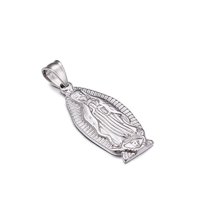 Polished silver titanium steel religious pendant with embossed Virgin Mary carving