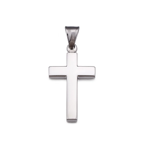 Polished silver stainless steel cross pendant necklace with minimalist metal finish