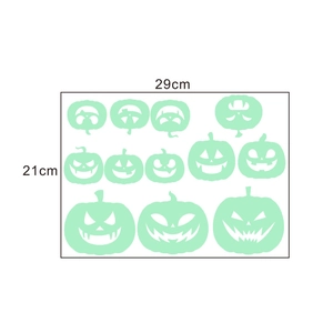 Glow-in-the-dark Halloween pumpkin stickers sheet measuring 29cm by 21cm for wall decor
