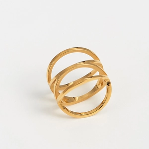 Minimalist golden hollow bird nest ring in multi-layer design for women