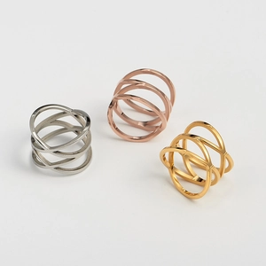 Minimalist Stainless Steel Hollow Bird Nest Ring For Women Multi Layer Criss Cross Rose Gold Plated Wide Finger Jewelry Ring