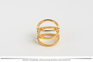 Detail of rose gold bird's nest hollow ring with geometric multi-layer crossover design