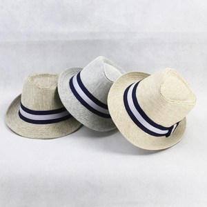 Breathable straw fedora hats in three colors with striped ribbon for summer sun protection