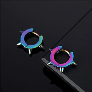 Stainless Steel Spike Hoop Earrings Punk Hip Hop Gothic Rivet Piercing Jewelry For Men Women Vacuum Plated